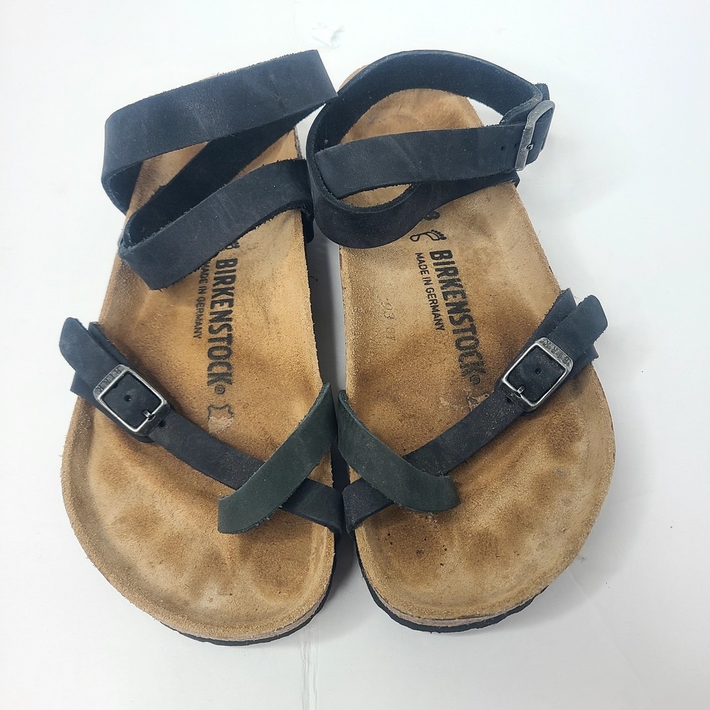 Birkenstock Sandals Womens 38 US 7-7.5 Black Yara Ankle Strap Toe Loop Leather
